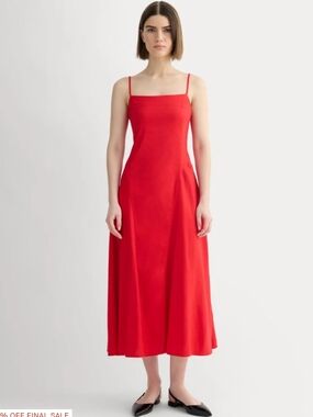 Nwt Everlane Red Stretch Linen Midi Dress 2